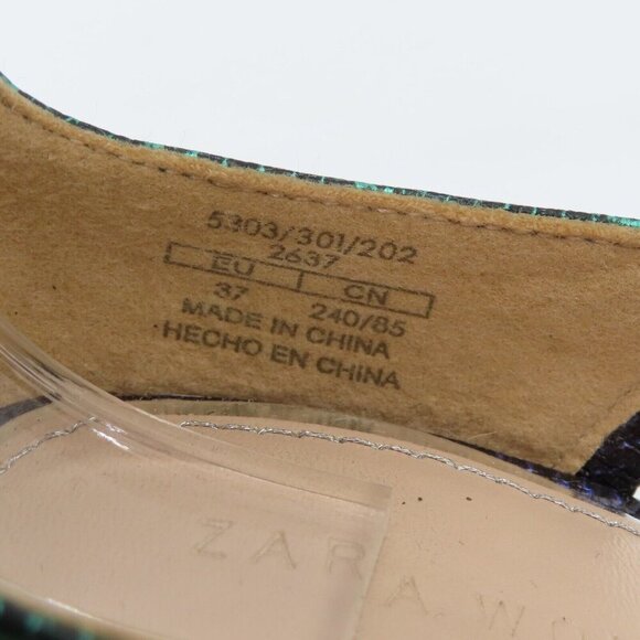 Zara Womens 6.5 US 37 Multiolor Rainbow Mermaid Strappy Snakeskin Heel Sandals - Picture 7 of 11